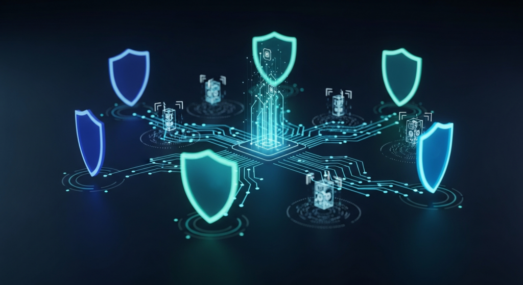 AI-powered cybersecurity defense network protecting enterprise systems
