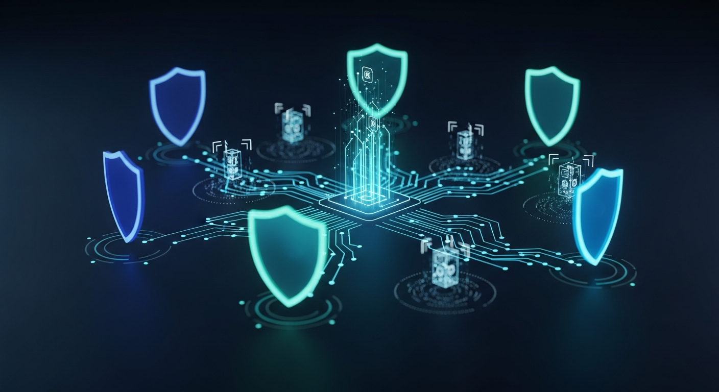 AI-powered cybersecurity defense network protecting enterprise systems