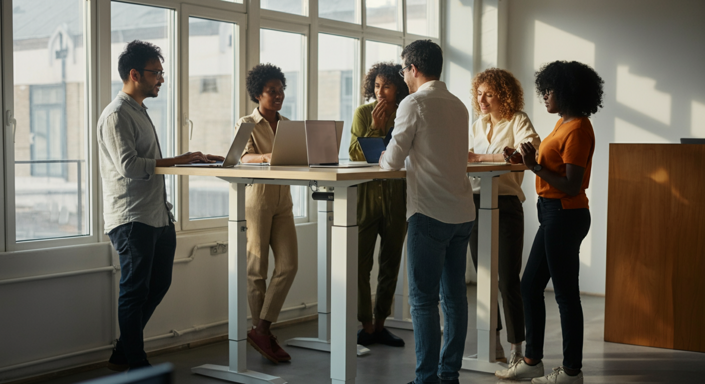Team collaborating on AI initiatives in modern office