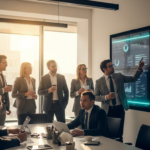 Diverse team of business executives reviewing AI metrics on display - AI ROI measurement for 2026