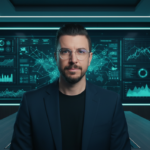 Enterprise AI leader reviewing agent ROI metrics on data dashboard
